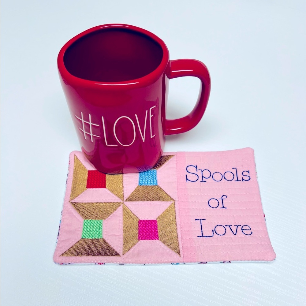 Hand Crafted Mug Rug Coaster Spools of Love Embroidered Padded Absorbs Liquid - Picture 4 of 4
